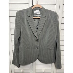 Calvin Klein Pinstripe Two Button Lined Stretch Blazer Size 12 Gray & White